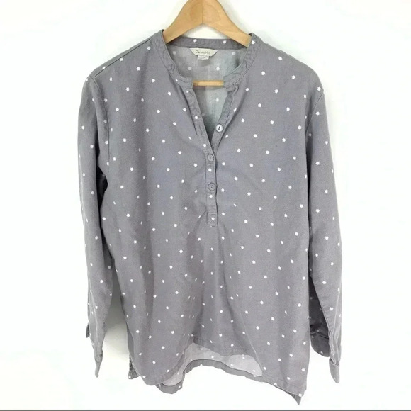 Garnet Hill Pima Flannel Mandarin tunic Pajama top - Picture 1 of 7